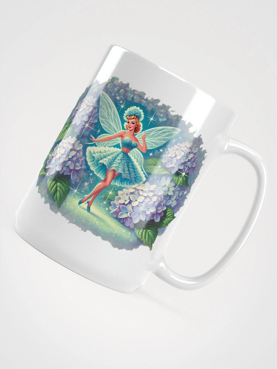 Blue Hydrangea Fairy 15 oz Glossy White Mug product image (4)