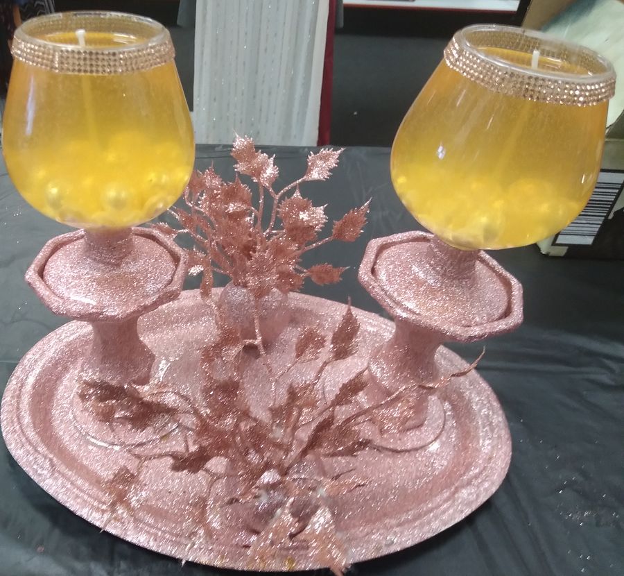 Rose Gold Double Wine Glass Candle Holder product image (1)