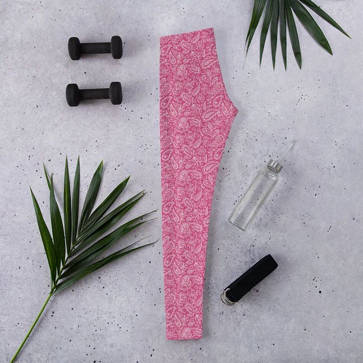 comfortable leggings in soft pink with white paisley design for those that like paisley pattern elements. product image (2)