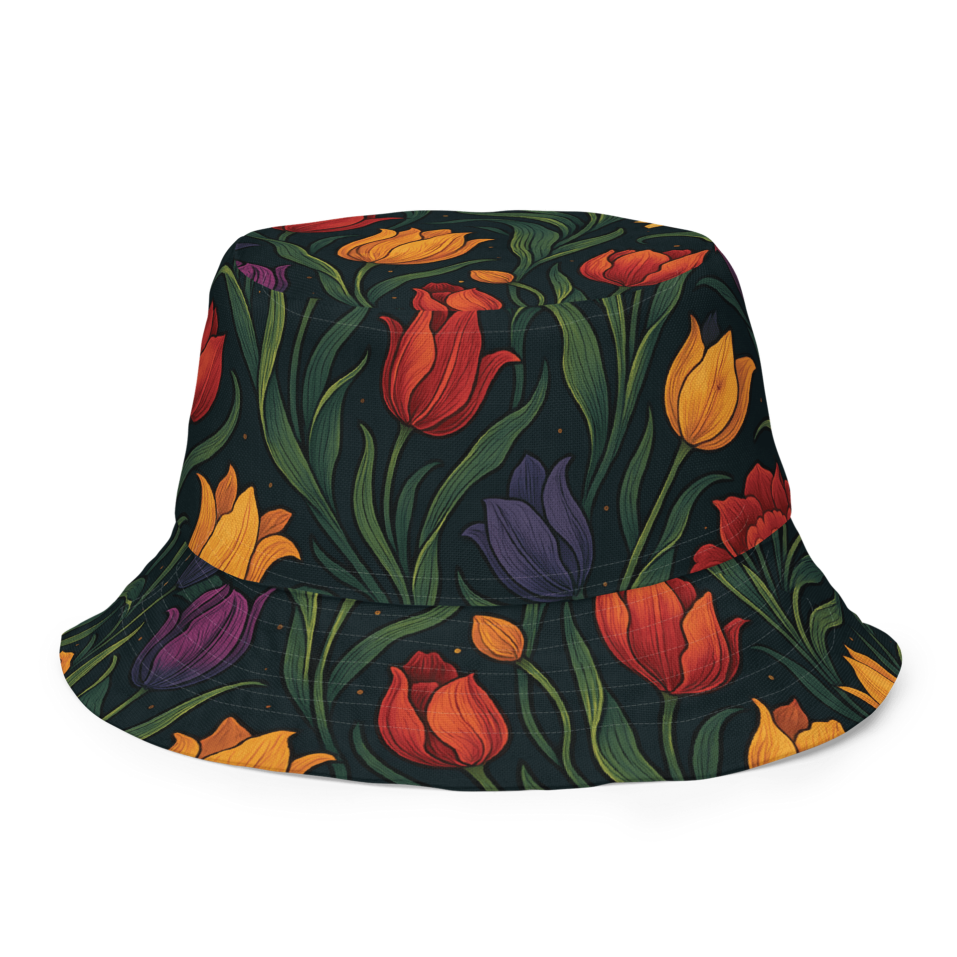Yellow, Red, and Purple Tulips Reversible Bucket Hat – Bold Floral Sun Hat for Outdoor Style product image (1)
