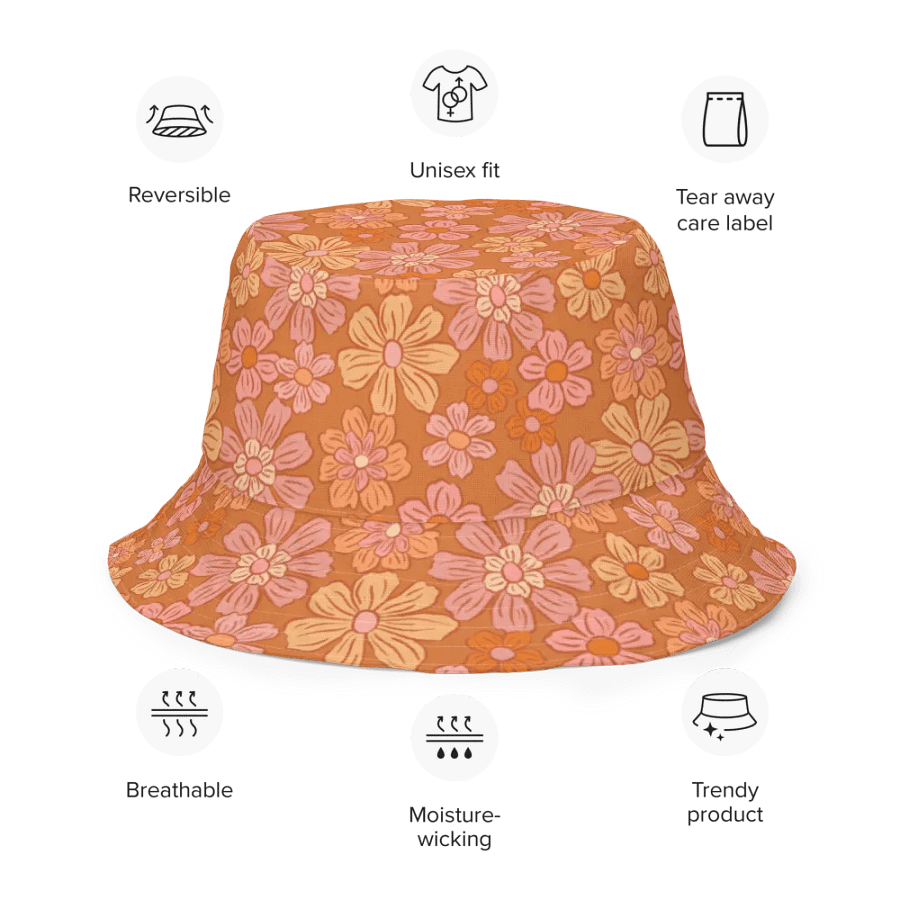 Retro Flowers Coral Reversible Bucket Hat product image (8)