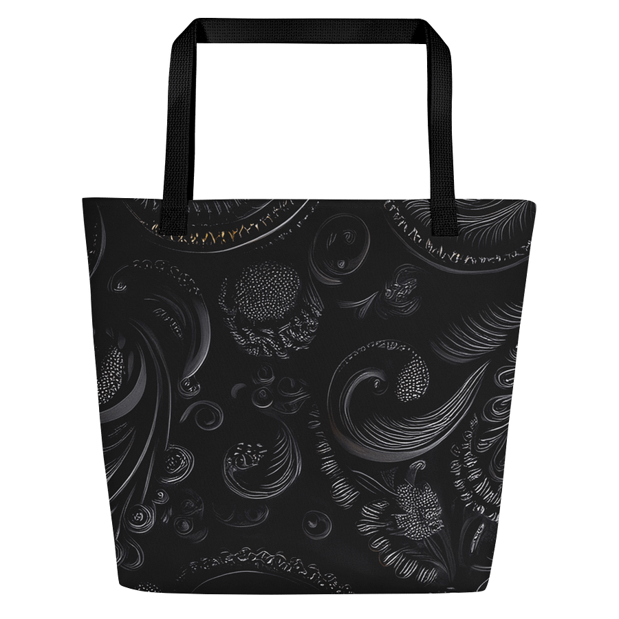 Large Tote Bag w/Pocket black paisley product image (3)