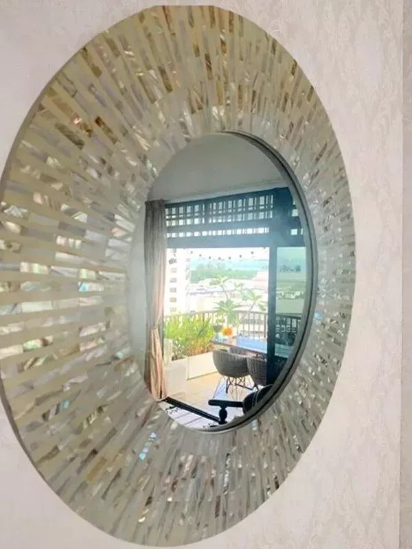 Mother of Pearl Stone Round Wall Mirror, Office & Bedroom Wall Hanging Mirror product image (1)