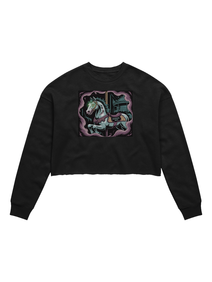 Abandoned Hope Women's Fleece Crop Sweatshirt - Black Gothic Unicorn Design by Midnight Veil Designs product image (1)