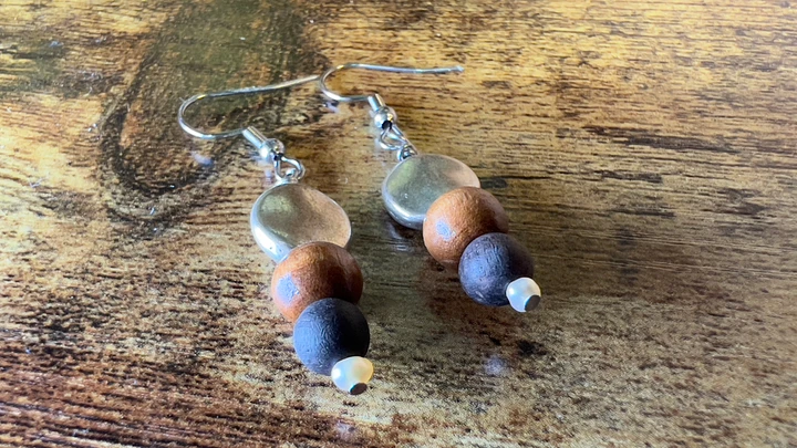 Earrings - Silver-plated Lentil Beads, Wood Beads, Pearl product image (1)