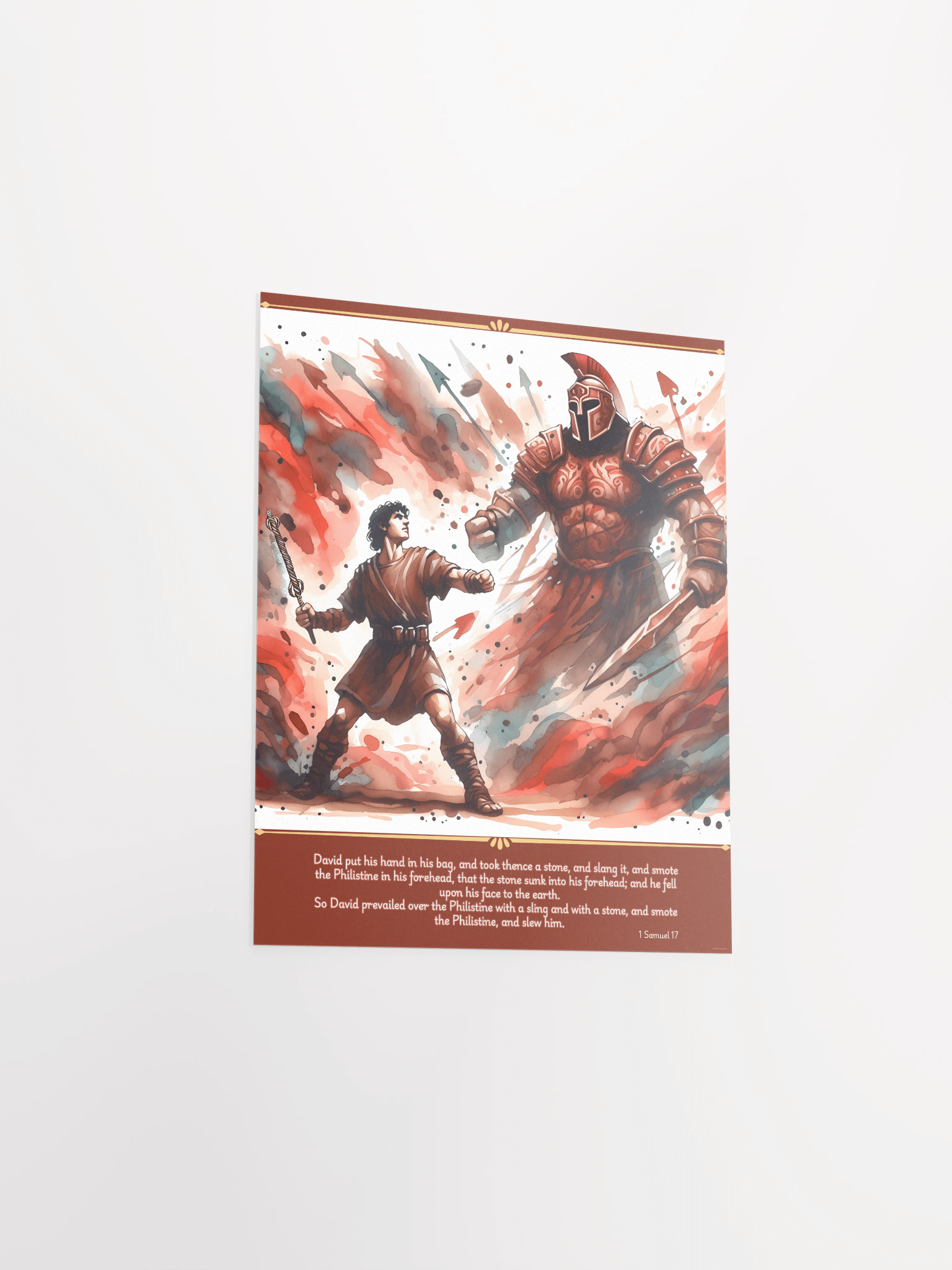 David and Goliath Battle - Christian Bible Verses 1 Samuel 17 - Digital Art Poster product image (3)