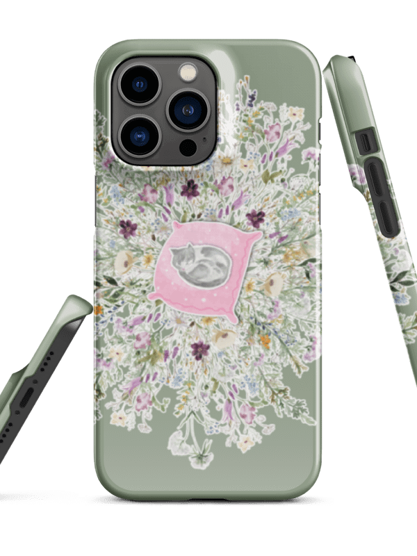 SLEEPY CAT IN FLOWERBED IPHONE CASE product image (1)