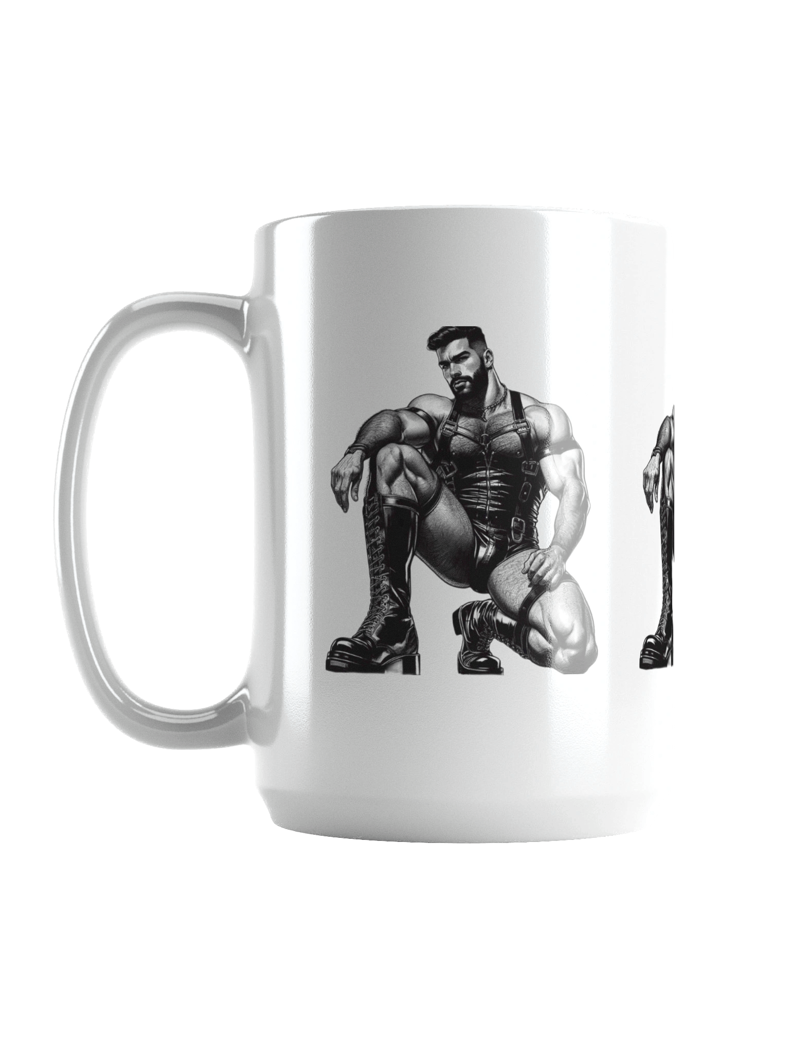 Gay Leather Top Man Leder Pride Daddy Tom of Finland Tribute Graphic Design White Glossy Mug product image (1)
