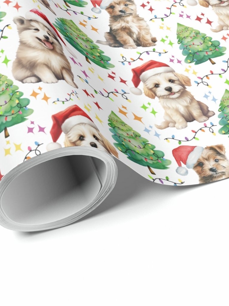Dogs in Santa Hats Christmas Gift Wrapping Paper product image (1)