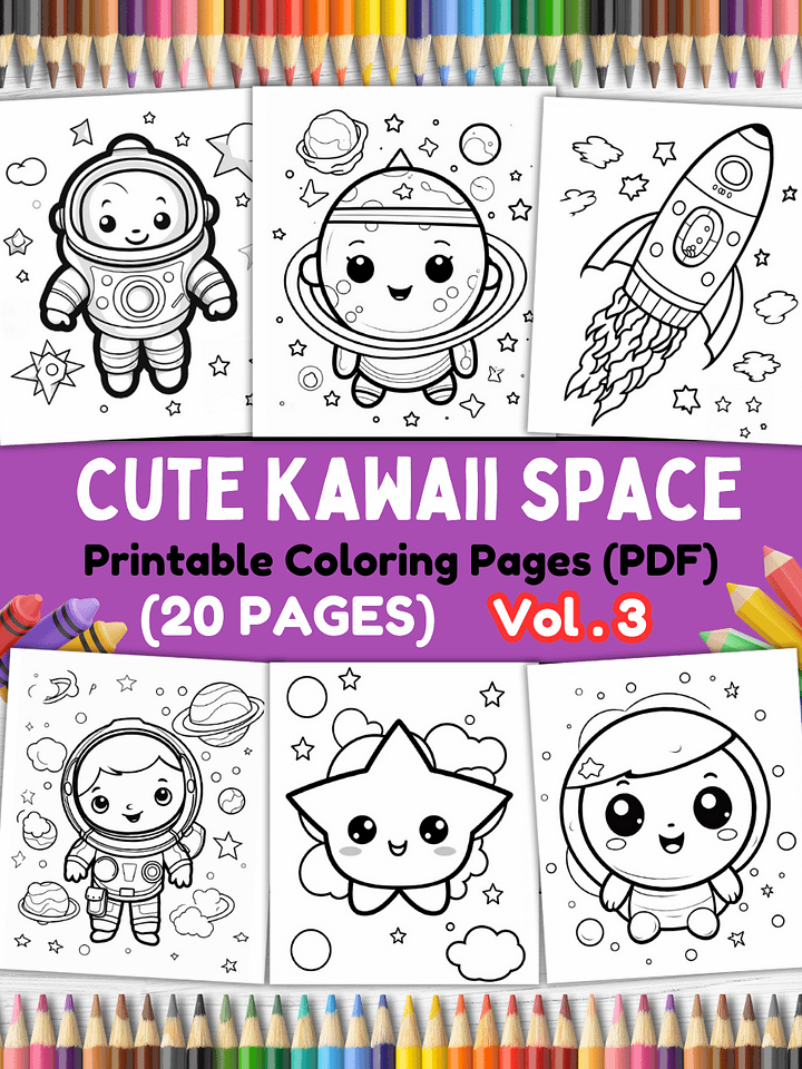 20 Cute Kawaii Space Coloring Pages#3 (PDF Coloring Pages) product image (1)