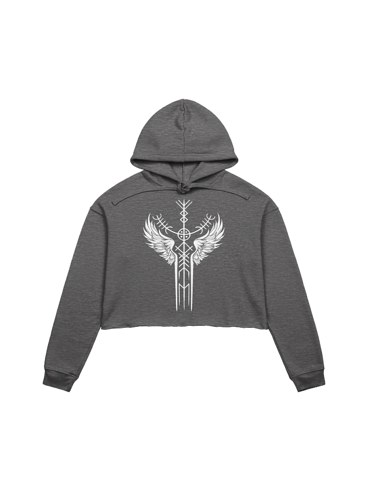 The Valkyrie Stave Fleece Crop Hoodie (white print) product image (2)