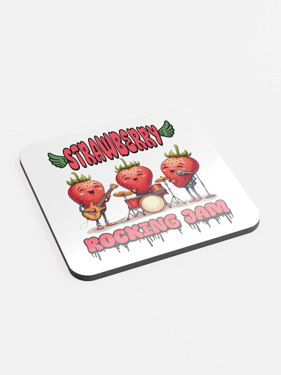 Strawberry Rocking Jam Band Glossed Cork Coaster product image (2)