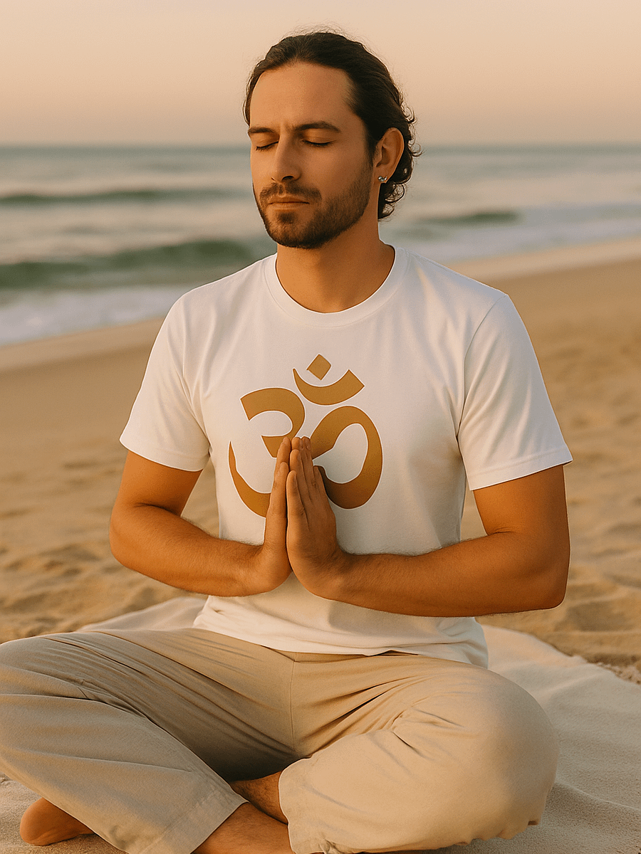 Om Symbol Tee – White | Spiritual Shirt for Meditation & Mindful Living product image (3)