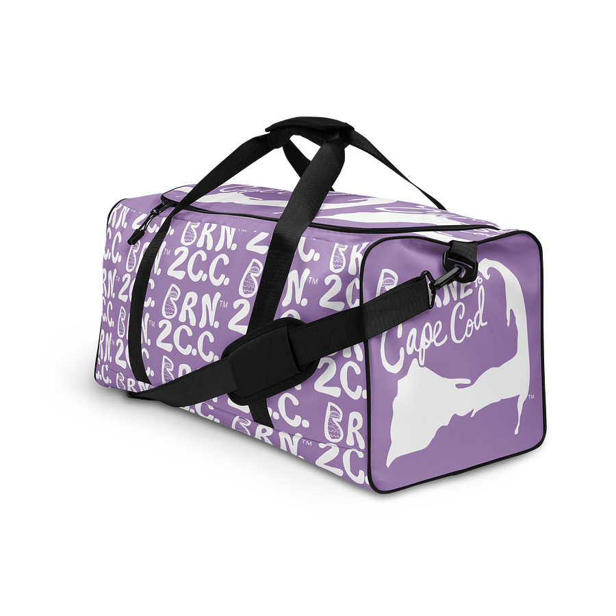 BOURNE to Cape Cod™ | Duffle Bag | BRN.2C.C.™ | Coastal Gym & Travel Gear | 22" All-Over Print Weekender | White Logos on East Side Lavender product image (3)