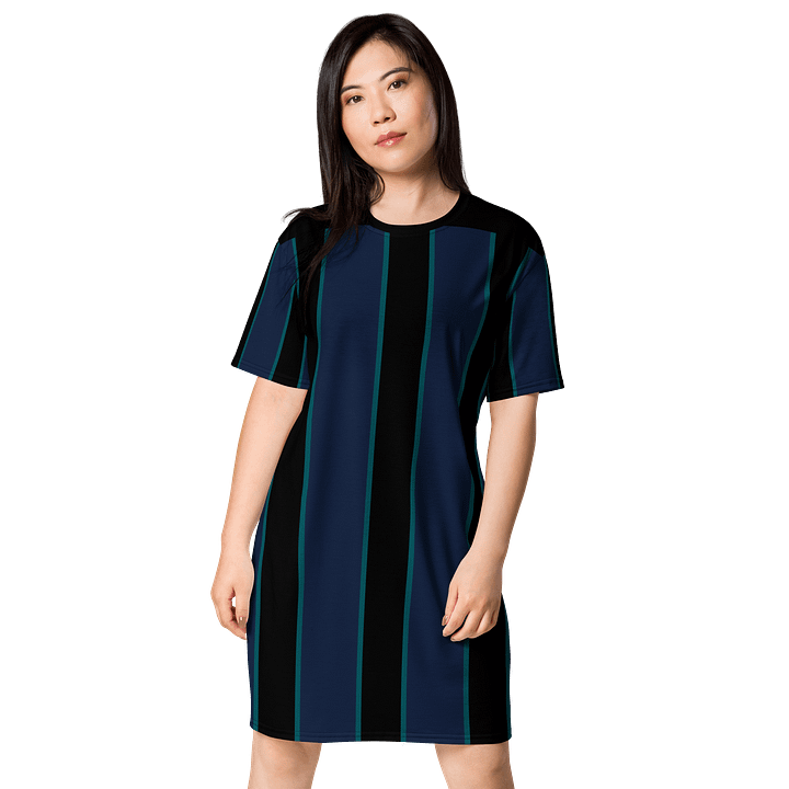 Black & Blue Striped Oversized T-Shirt Dress | TDS Music product image (1)