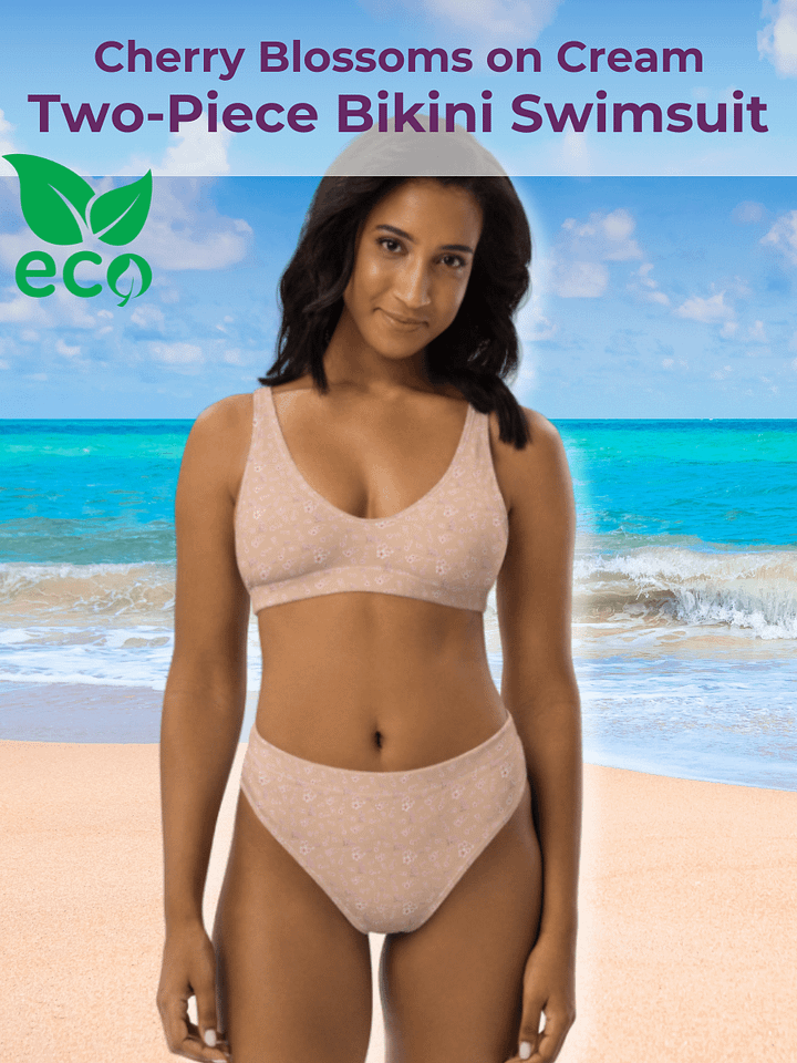 Cherry Blossoms on Cream Eco-Green Two-Piece Bikini Swimsuit product image (1)