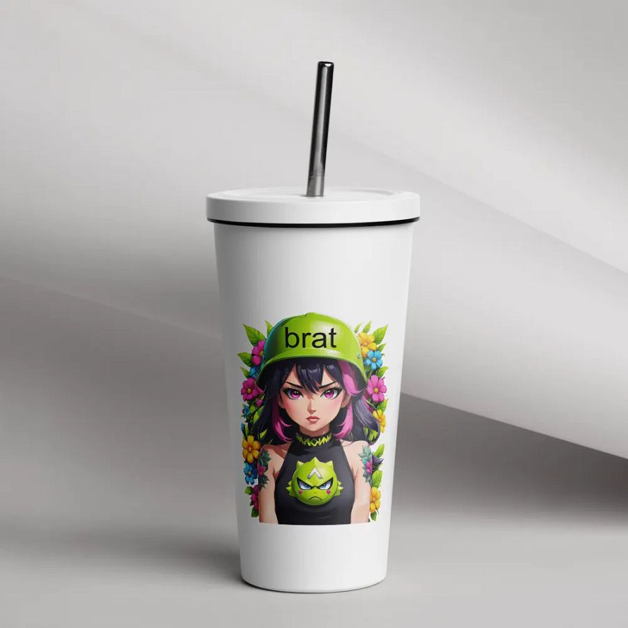Brat 20 oz Tumbler Cup - White - Insulated Tumbler with a Straw v6 product image (12)
