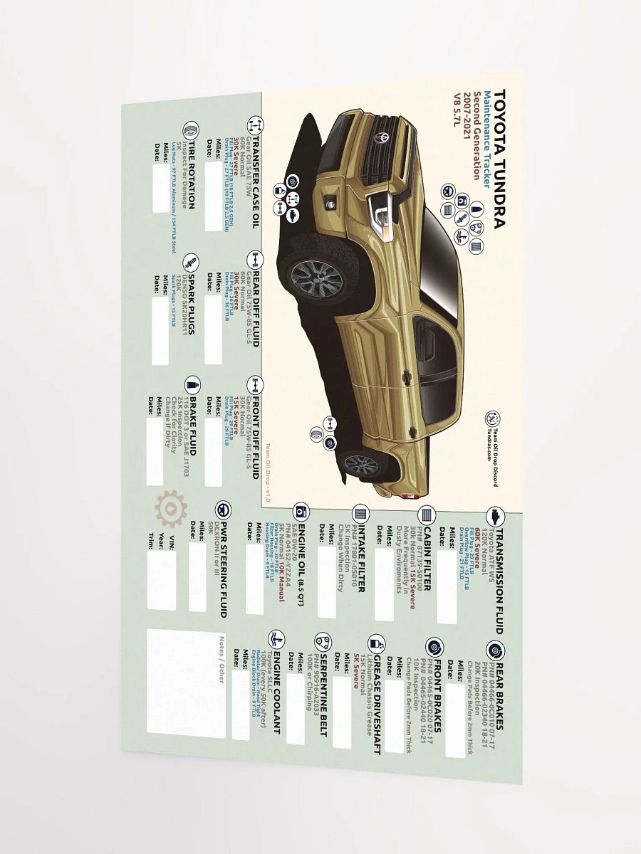 2nd Gen Tundra Maintenance Tracker - Sand product image (4)