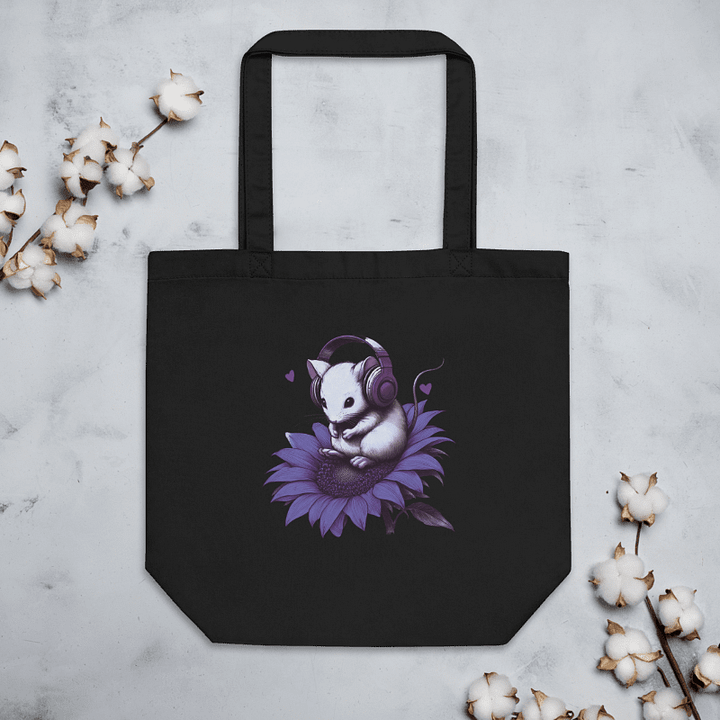 Sunflower and mouse wearing headphones tote bag product image (1)