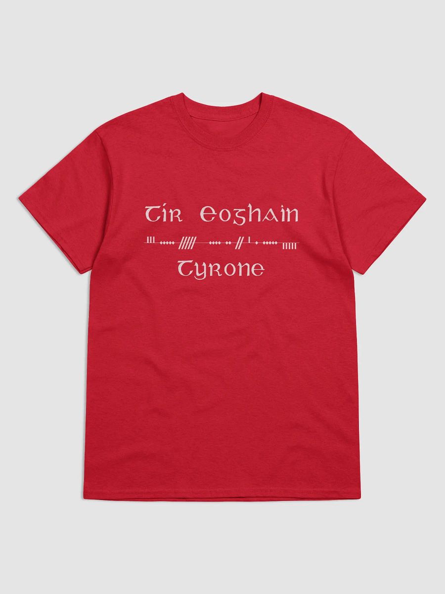 Tyrone/Tír Eoghain, Scholastic style Ogham, Red printed T-shirt product image (1)