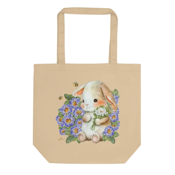Garden Whispers: Bunny and the Primula Zebra Blues Organic Cotton Tote Bag - Eco-Friendly, Durable, Stylish product image (13)