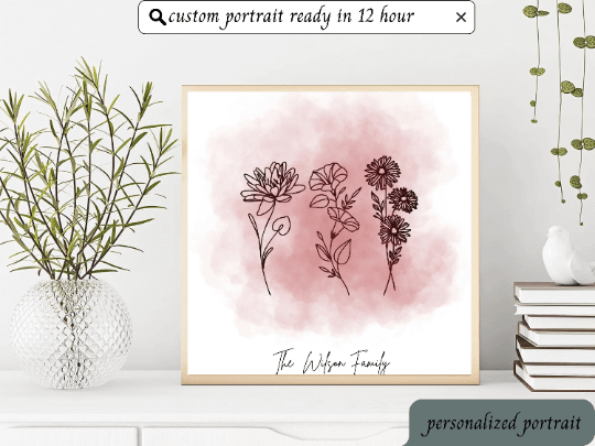 personalized birthflower portrait with message, birthflower portrait for family , friends & couple with personalized message product image (1)