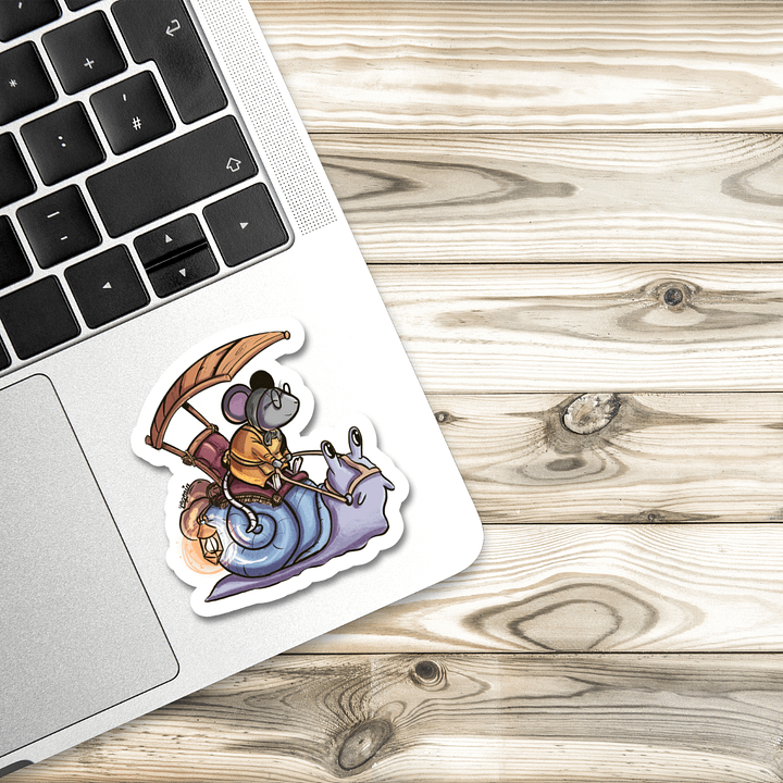 Grandma Mouse Riding Snail- Whimsical Fantasy Sticker product image (1)