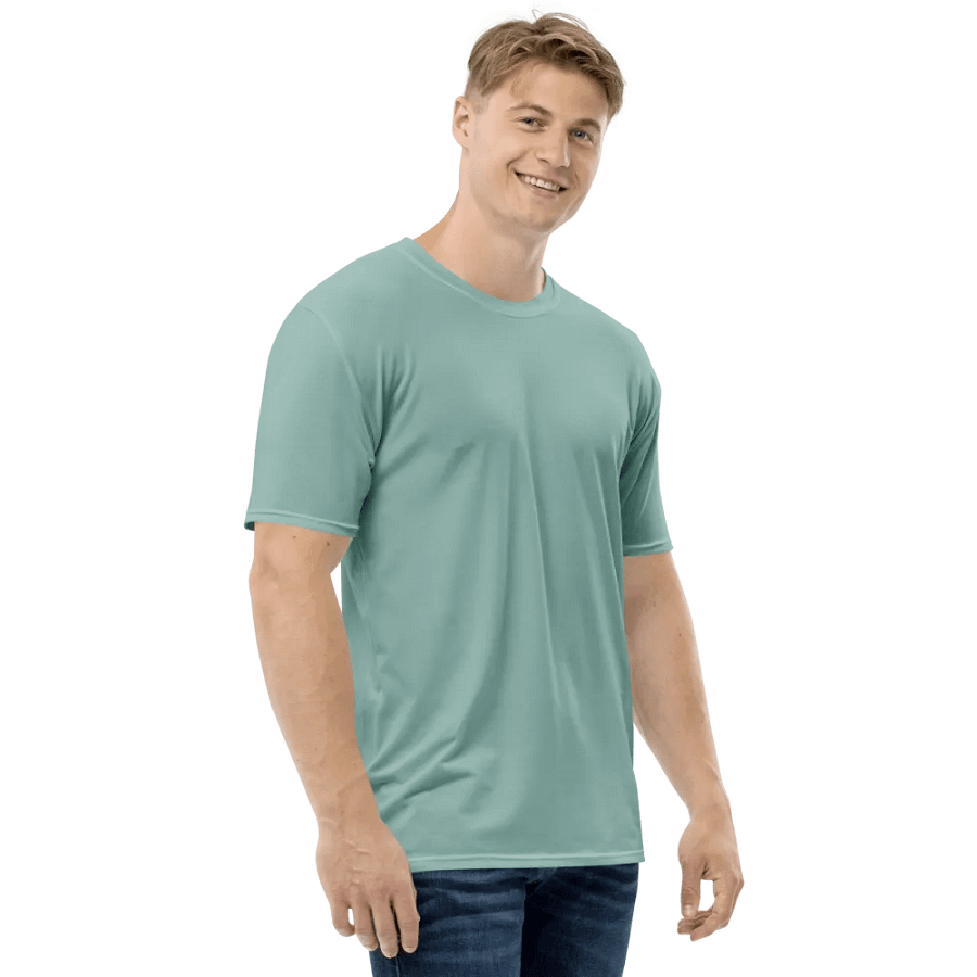 Plain Light Teal Green Soft Summer Men's Crewneck Polyester Heavyweight Premium T-Shirt by Treasure Pie product image (6)