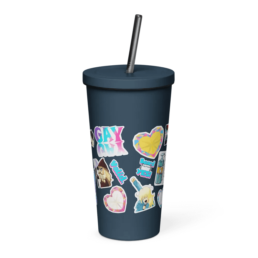Faux Sticker Insulated Tumbler with Lid and Straw product image (3)