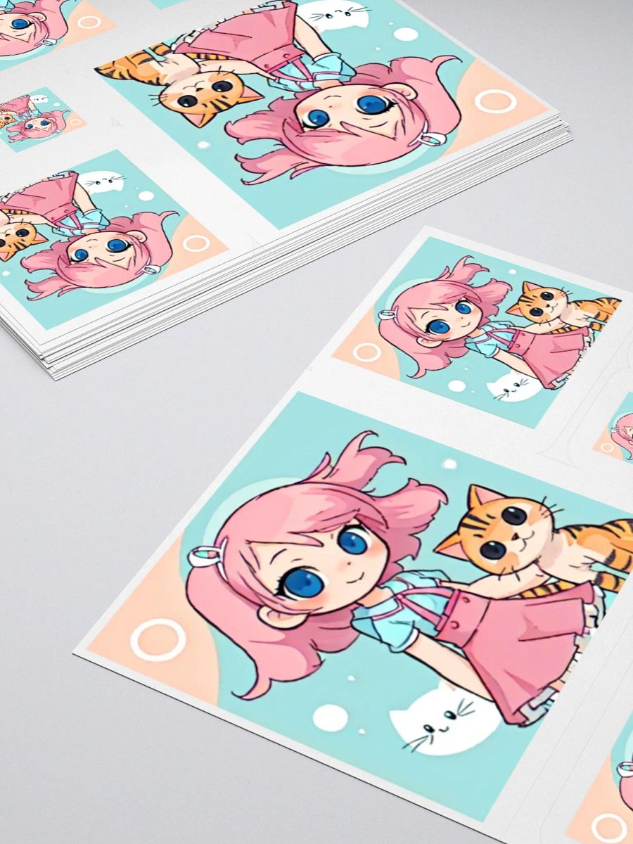 Whimsical Pink-Haired Girl and Cat Sticker Set product image (14)