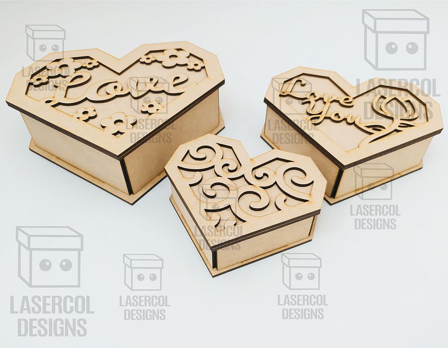 Heart Shaped Box Set 2 (5 Styles, 3 Sizes) - Laser Cut Files product image (4)