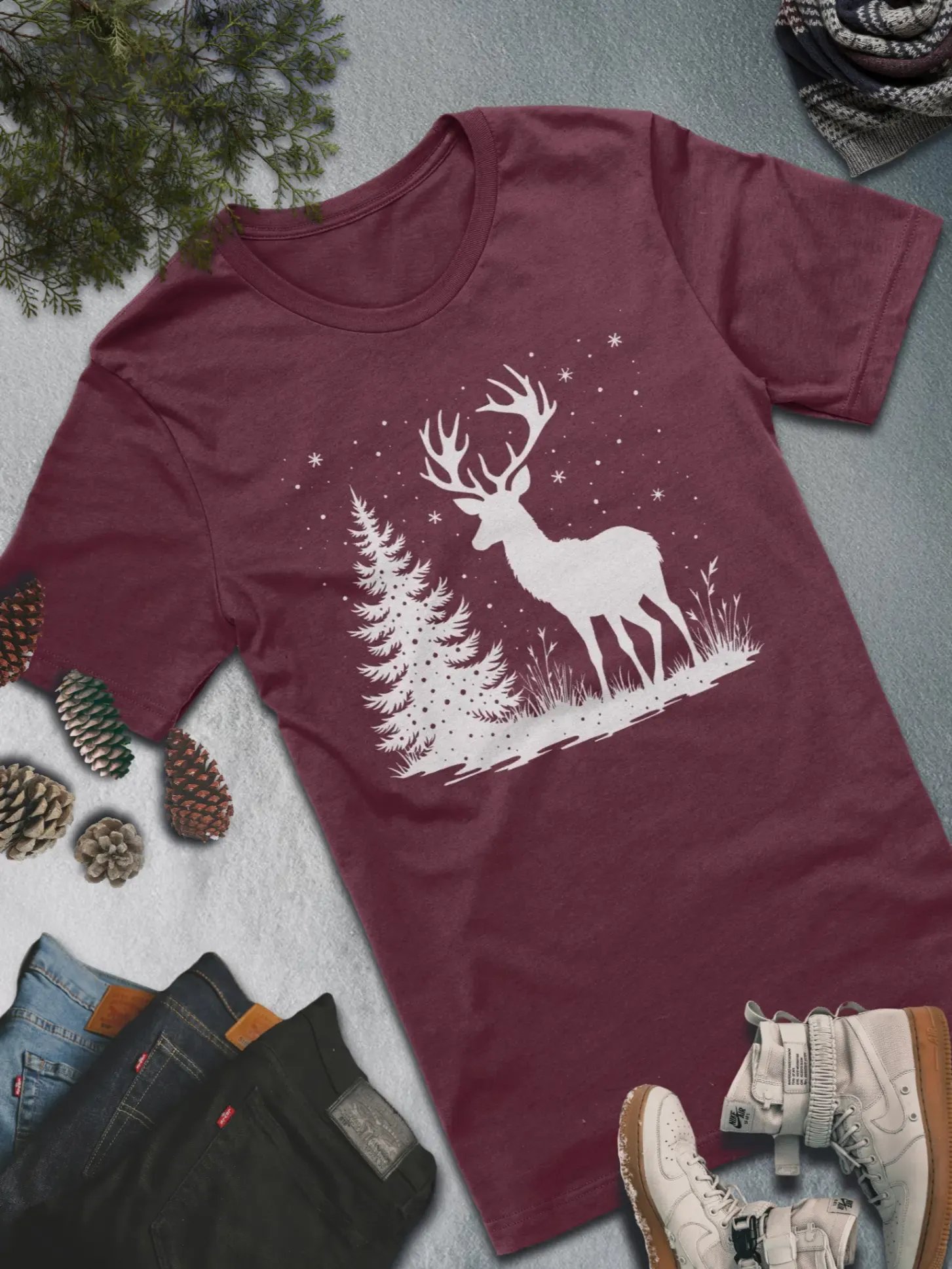 Winter Night Deer T-Shirt – Elegant and Peaceful Nature Design product image (2)