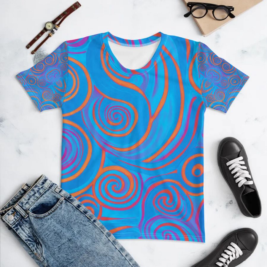 Funky Blue Dreams Liquid Tie-Dye Women's Crewneck T-shirt product image (5)