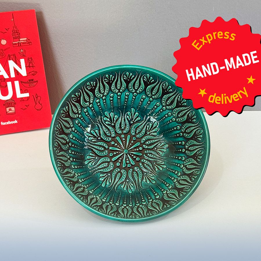 Ceramic turquoise bowl (20 cm) — handmade pottery, handmade ceramic, home decor, handmade gift, Turkish ceramic product image (3)