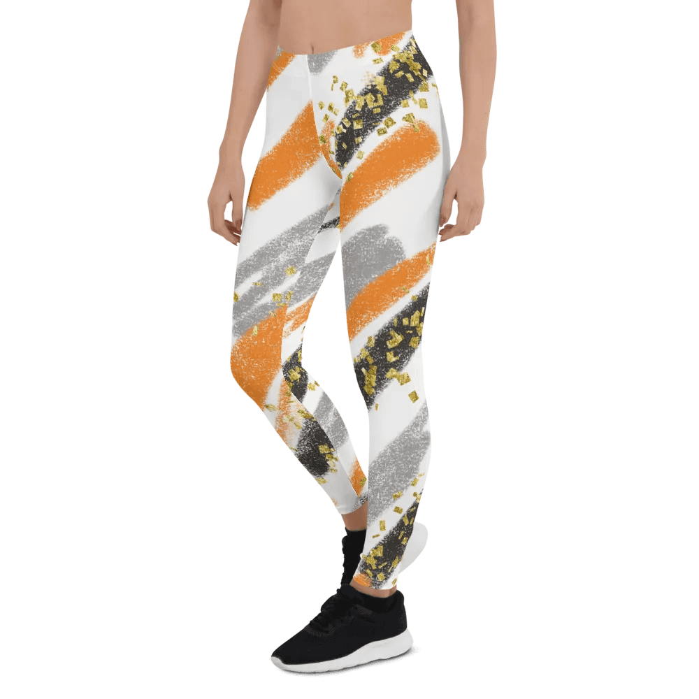 Black Orange abstract vintage print leggings product image (6)