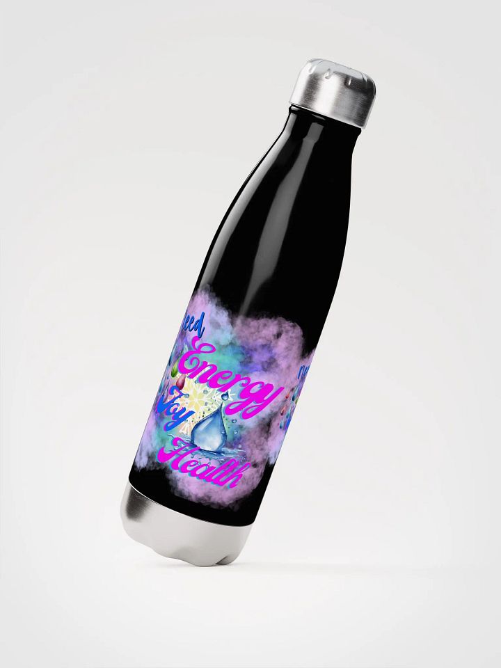 Stainles steel water bottle with beautiful swirly blue water drop splash and drops design featuring ' Need  Energy Love Health product image (2)