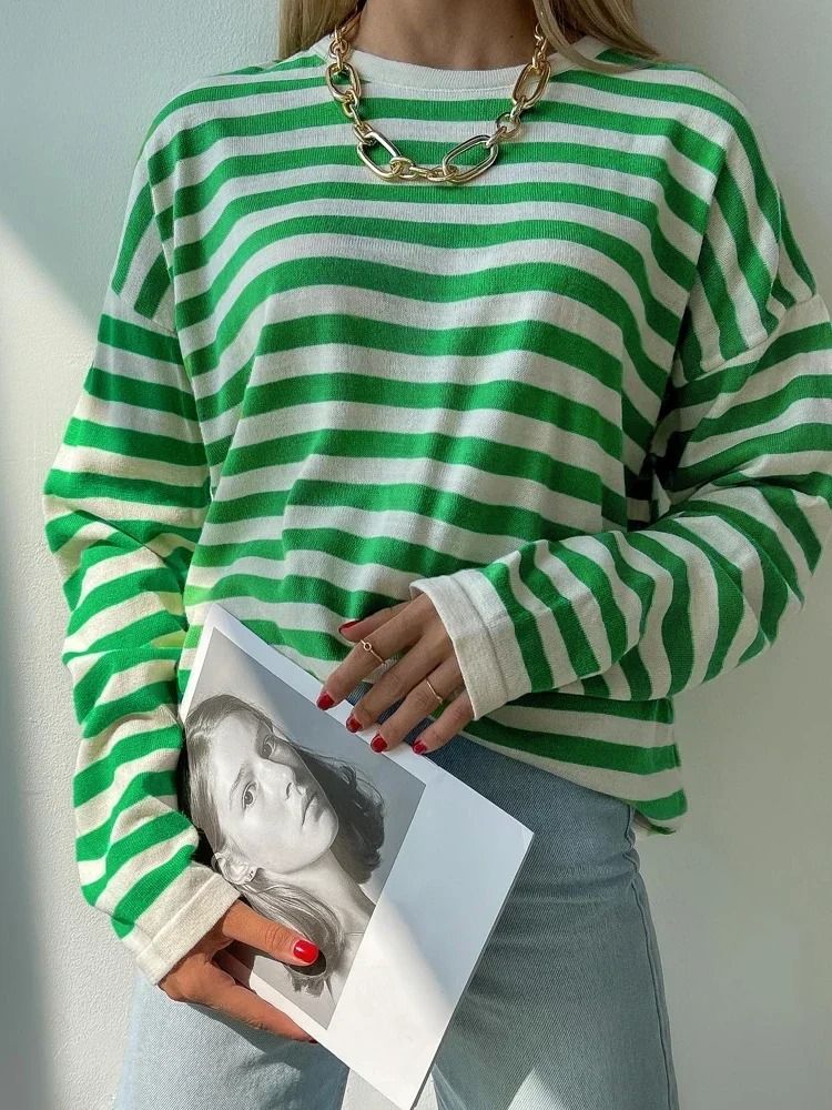 Oversize Striped O-Neck Knitted Tshirt product image (1)