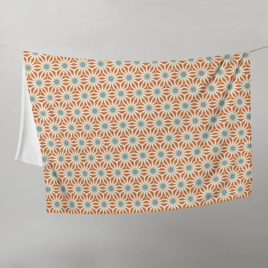 Orange Turquoise & Cream Floral Throw Blanket product image (10)