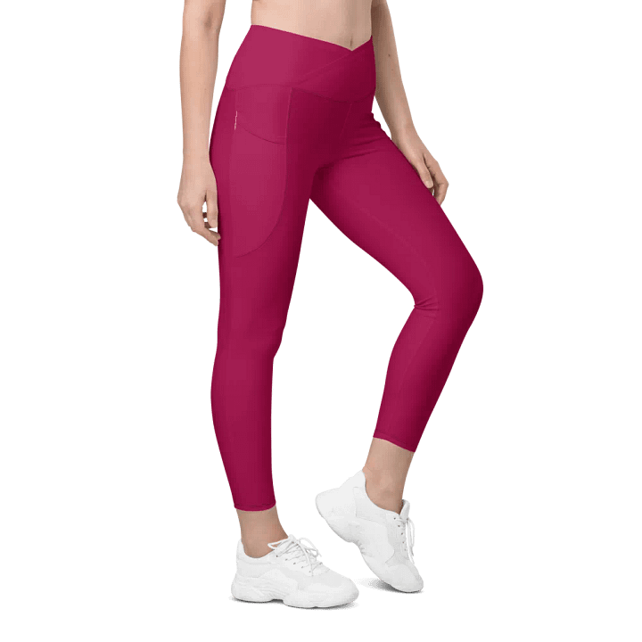 Plain Dark Red Light Summer Women's High Waisted Premium Crossover Leggings with Pockets by Treasure Pie product image (1)