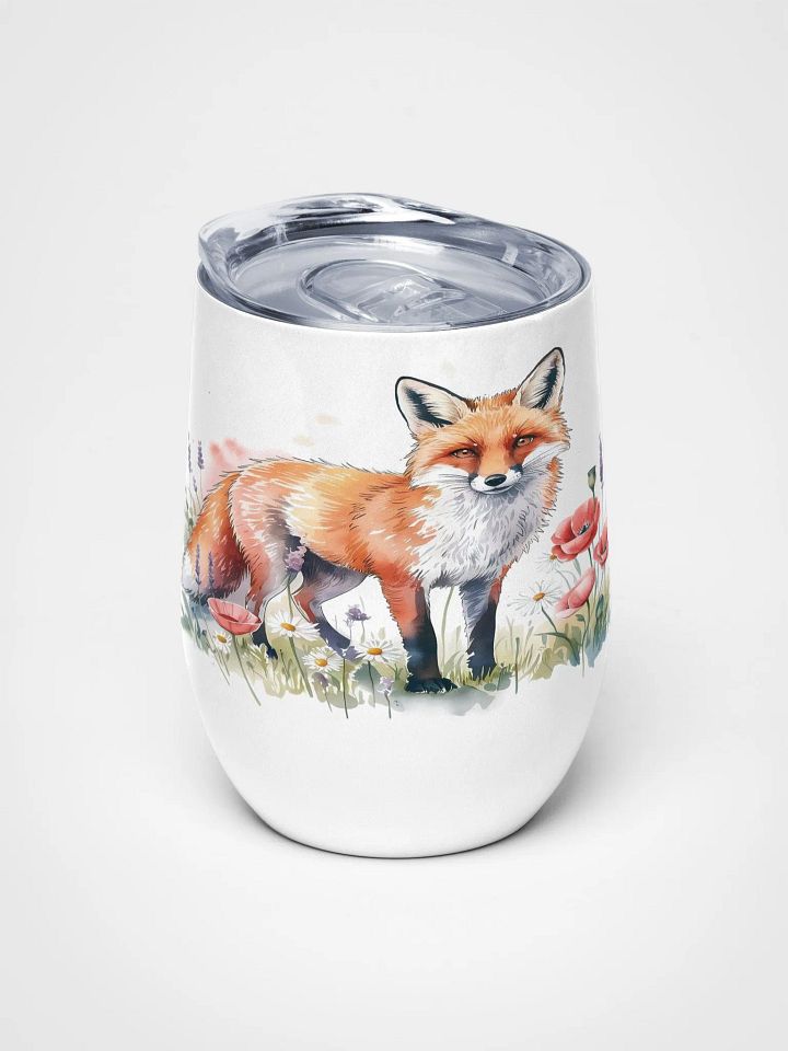 Majestic Fox in Blooming Meadow 12 Oz Wine Tumbler – Elegant Fox & Wildflower Watercolor Design product image (2)