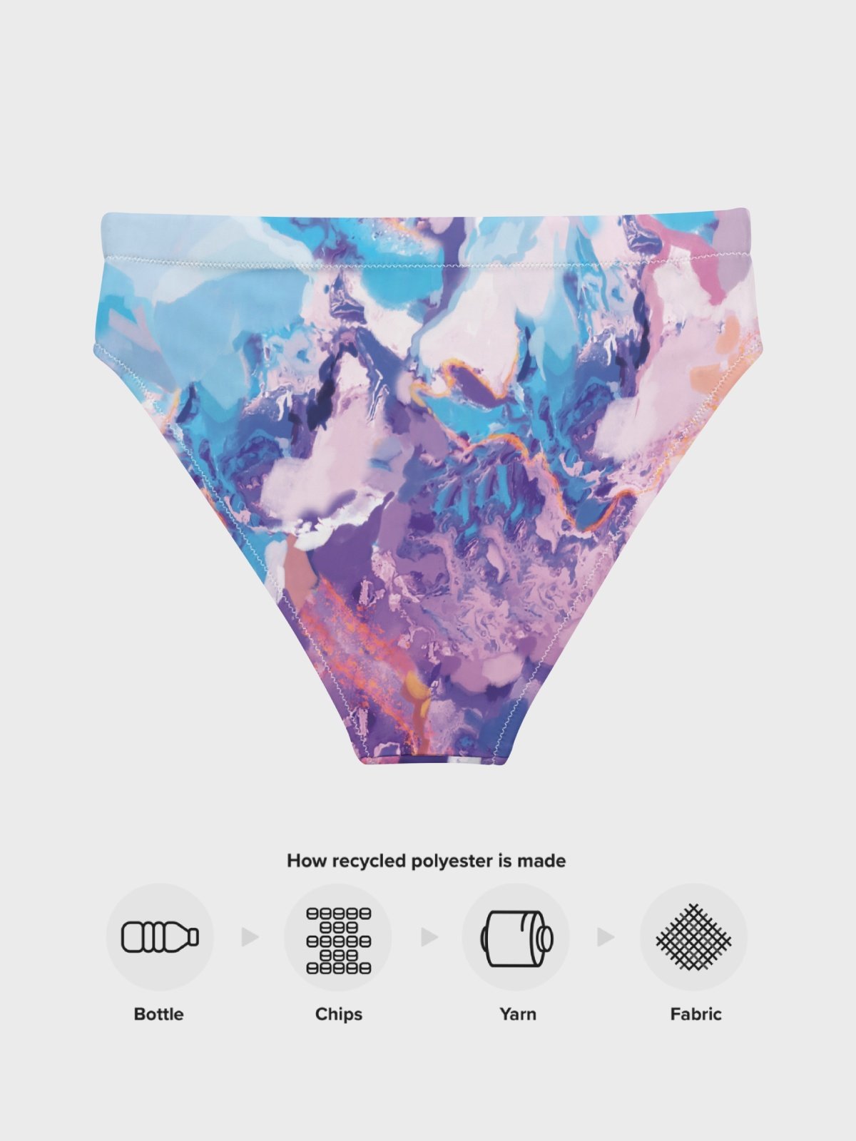 High-Waisted Bikini Bottom "Marble Effect Pastel Blue Purple Dreamy Waves" product image (9)