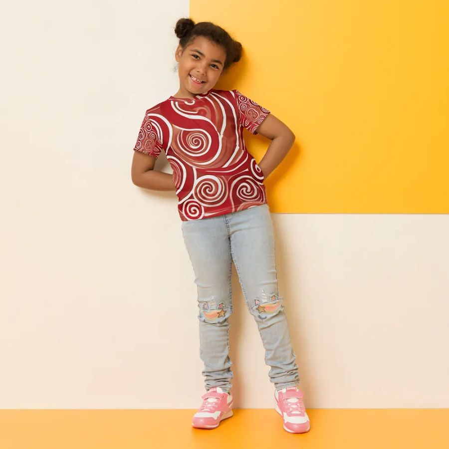 Funky Cherry Swirls Liquid Tie-Dye Kid's and Toddler's Crew Neck T-shirt product image (3)