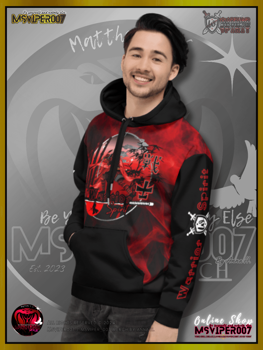 Hoodie - MsViper007's "Warrior Spirit" (crimson /V2/) [AOP] - Cozy Hoodie By Anna H. product image (7)