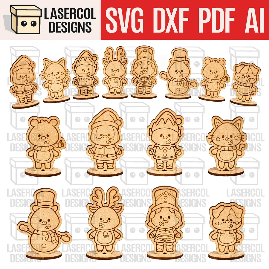 Christmas Characters Cut Outs with Base - Laser Cut Files product image (1)