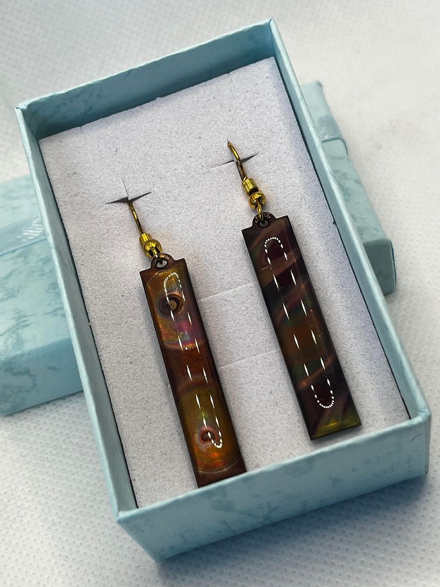 Burnt Copper and Resin Long Rectangle Earrings product image (1)