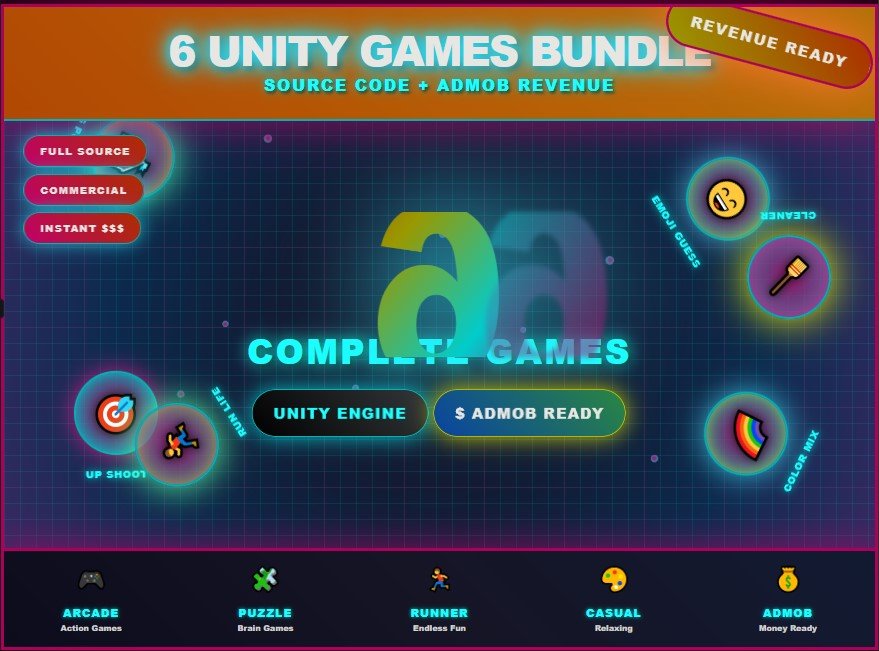 6 Unity Games Source Code AdMob Bundle 🎮⚡ product image (1)