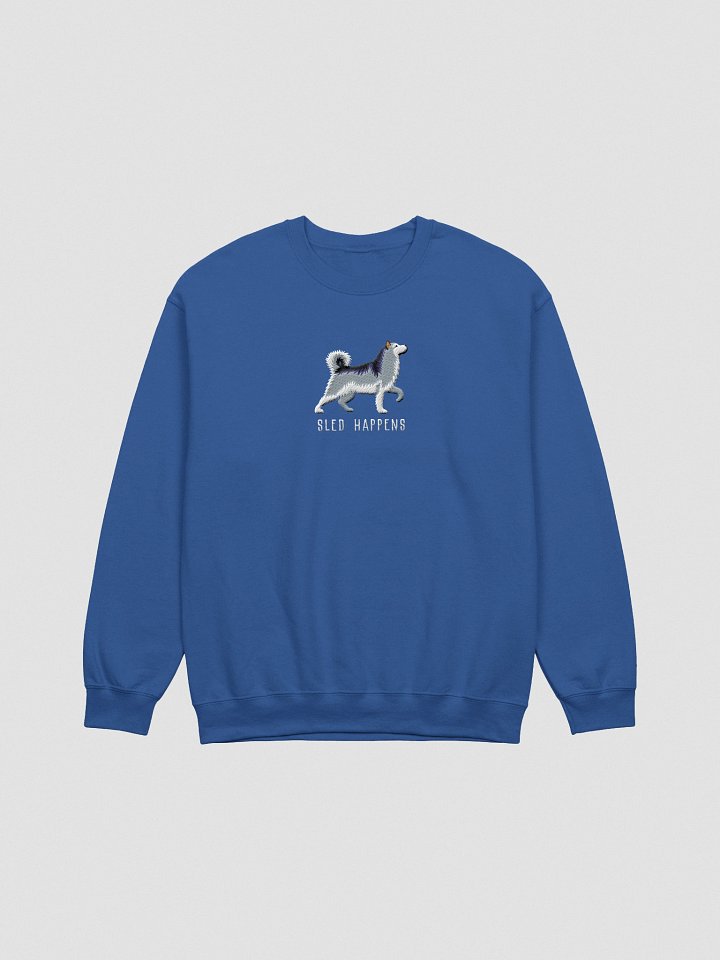 Sled Happens Sweatshirt (Embroidered) of an Alaskan Malamute(Gray & White) product image (10)