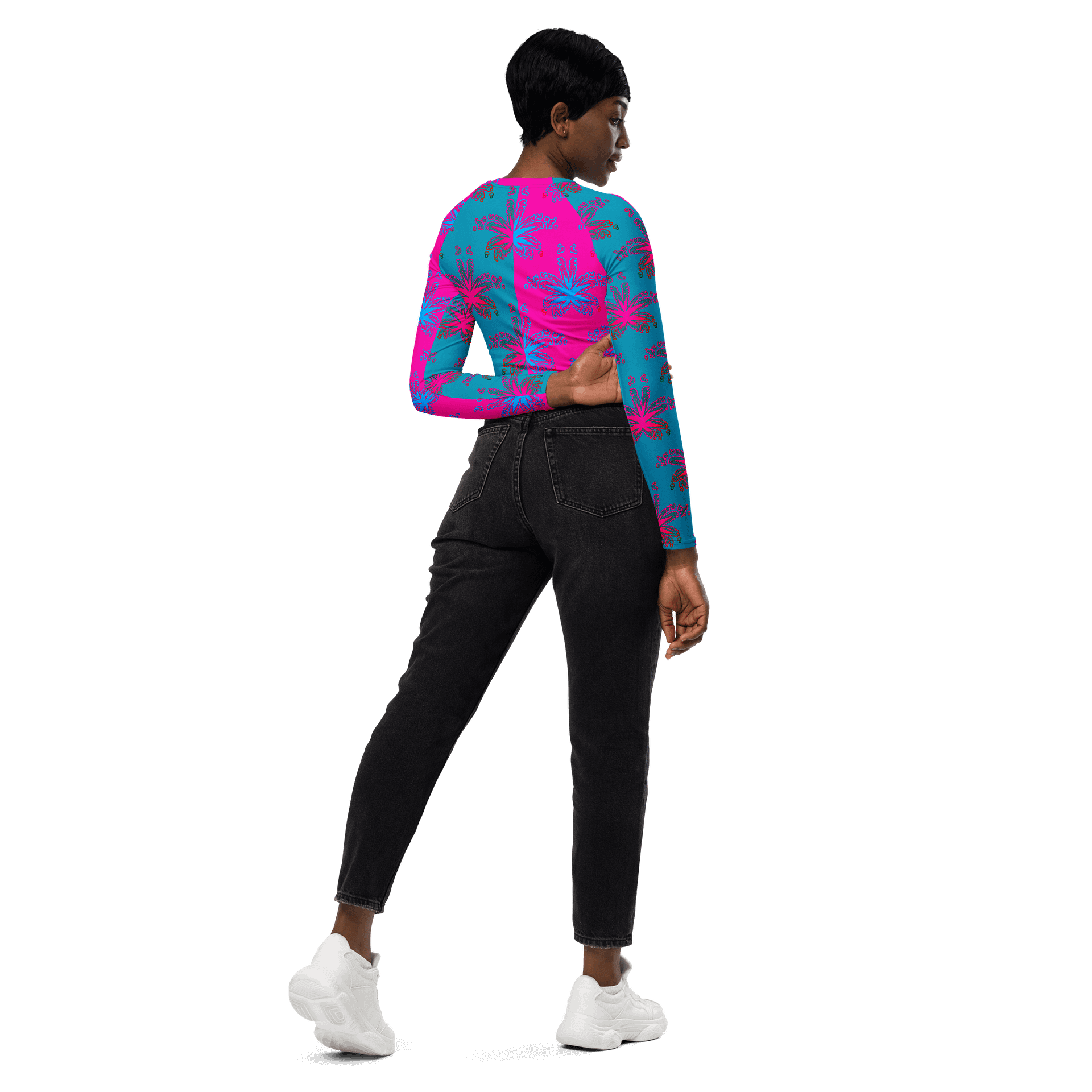 Cotton Candy Color Cannabis Stoner Shirt, Ganja Weed Festival Fashion Recycled Long-Sleeve Crop Top, 420 Summertime Twisted Budz Beach Style product image (7)