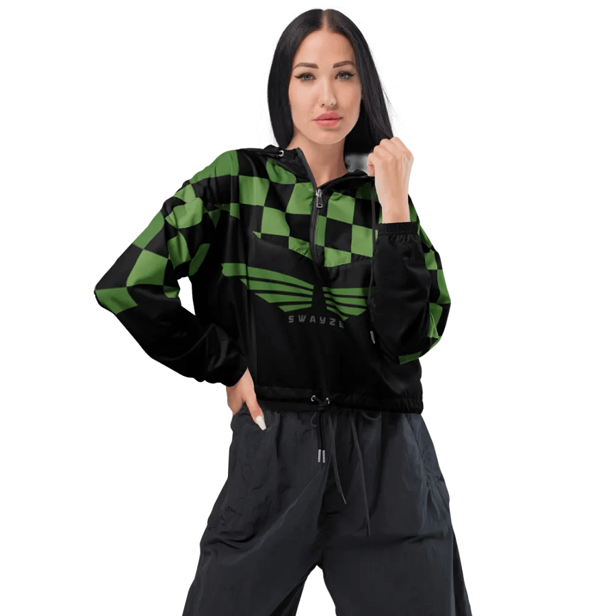 Tanjiro Kamado Checkered Pattern Crop Hoodie Windbreaker product image (3)