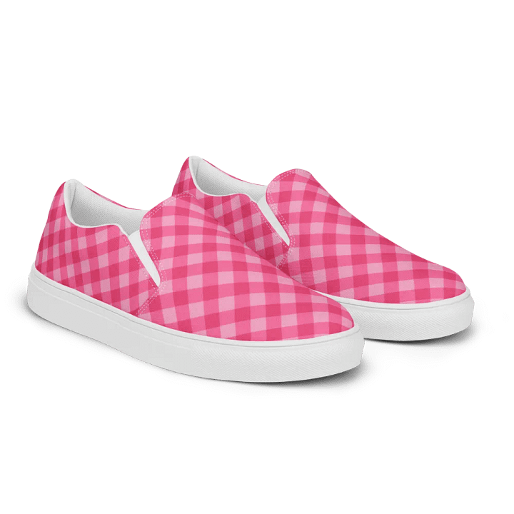 Bright Pink Checkered Plaid Women's Slip-On Shoes product image (2)